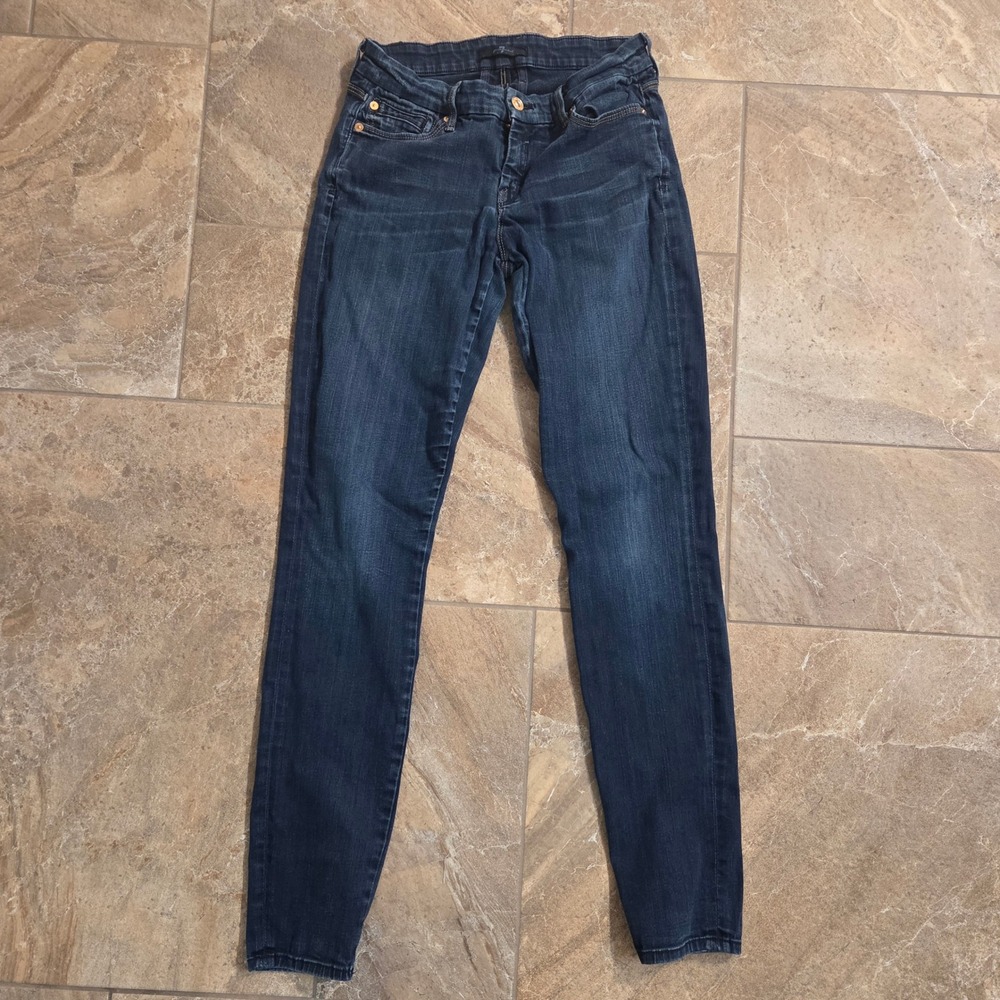 7 For All Mankind‎ Womens Dark Wash Skinny Jeans Indigo Blue Denim Size 26